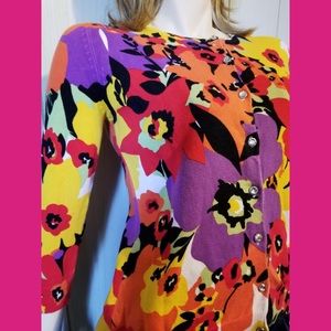 Retro MOD NEON Flower Power Button down Cardigan Sweater Top